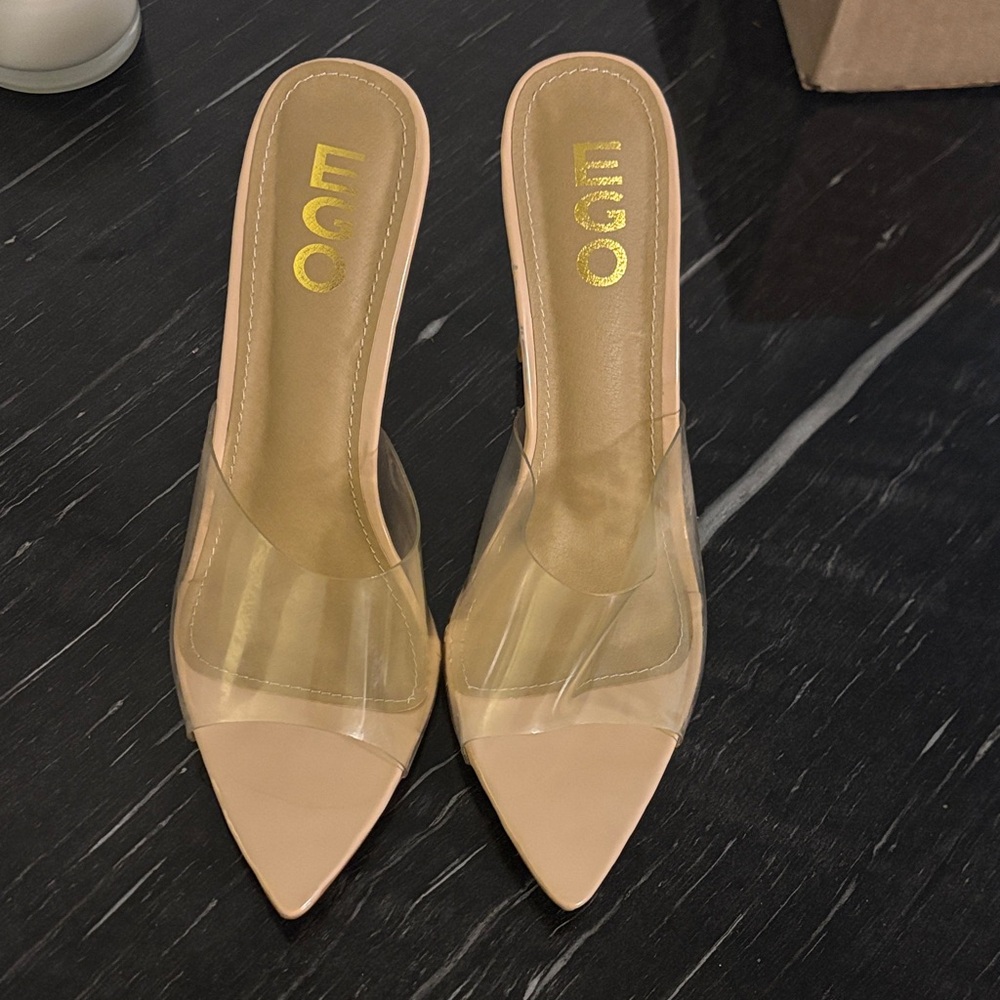 EGO Tan and Clear Pointed Heels. Only tried on never worn